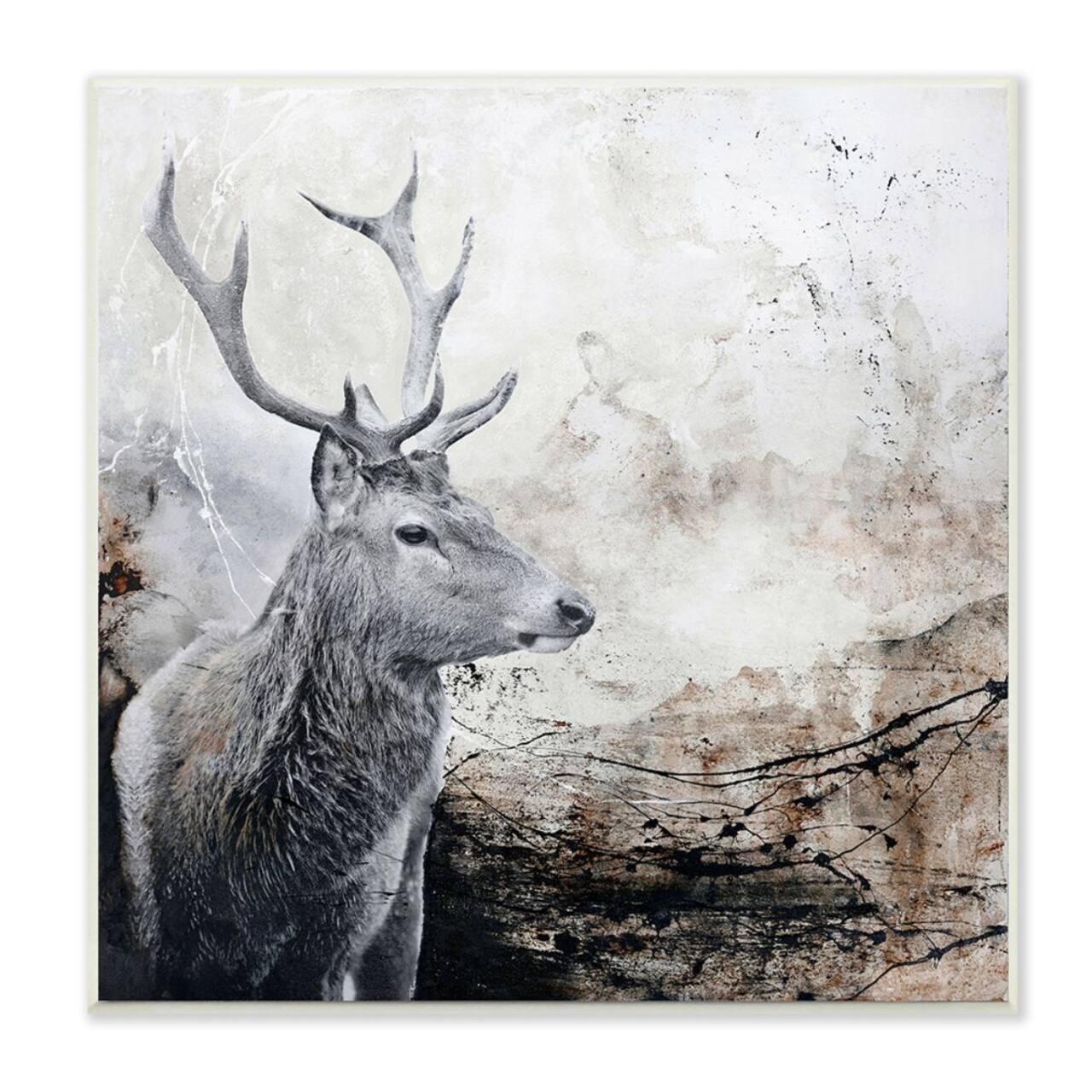 Stupell Industries Elk Antler Portrait Rustic Abstract Landscape Wood Wall Plaque